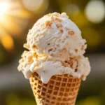 rice krispie ice cream scoop with marshmallow fluff in cone