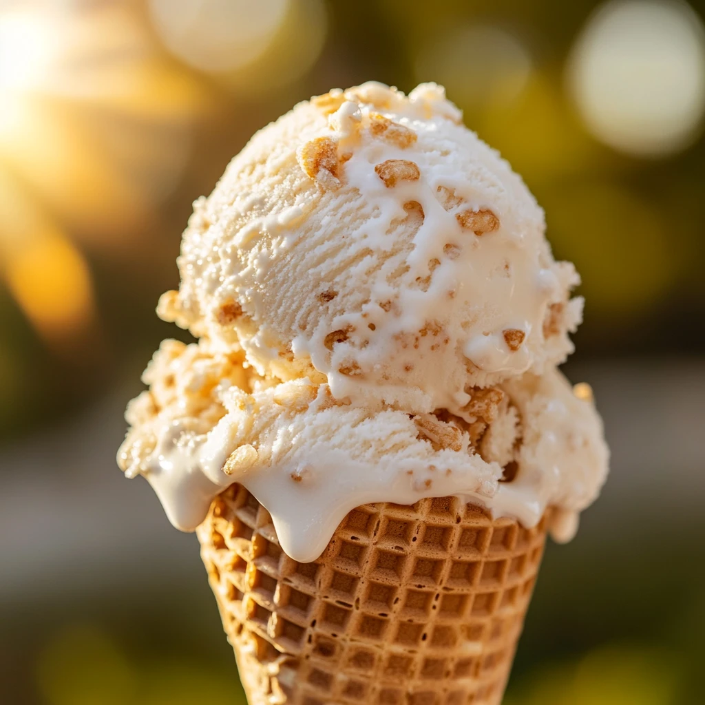 How to Make Rice Krispie Ice Cream - A Dessert Game Changer 4 rice krispie ice cream scoop with marshmallow fluff in cone