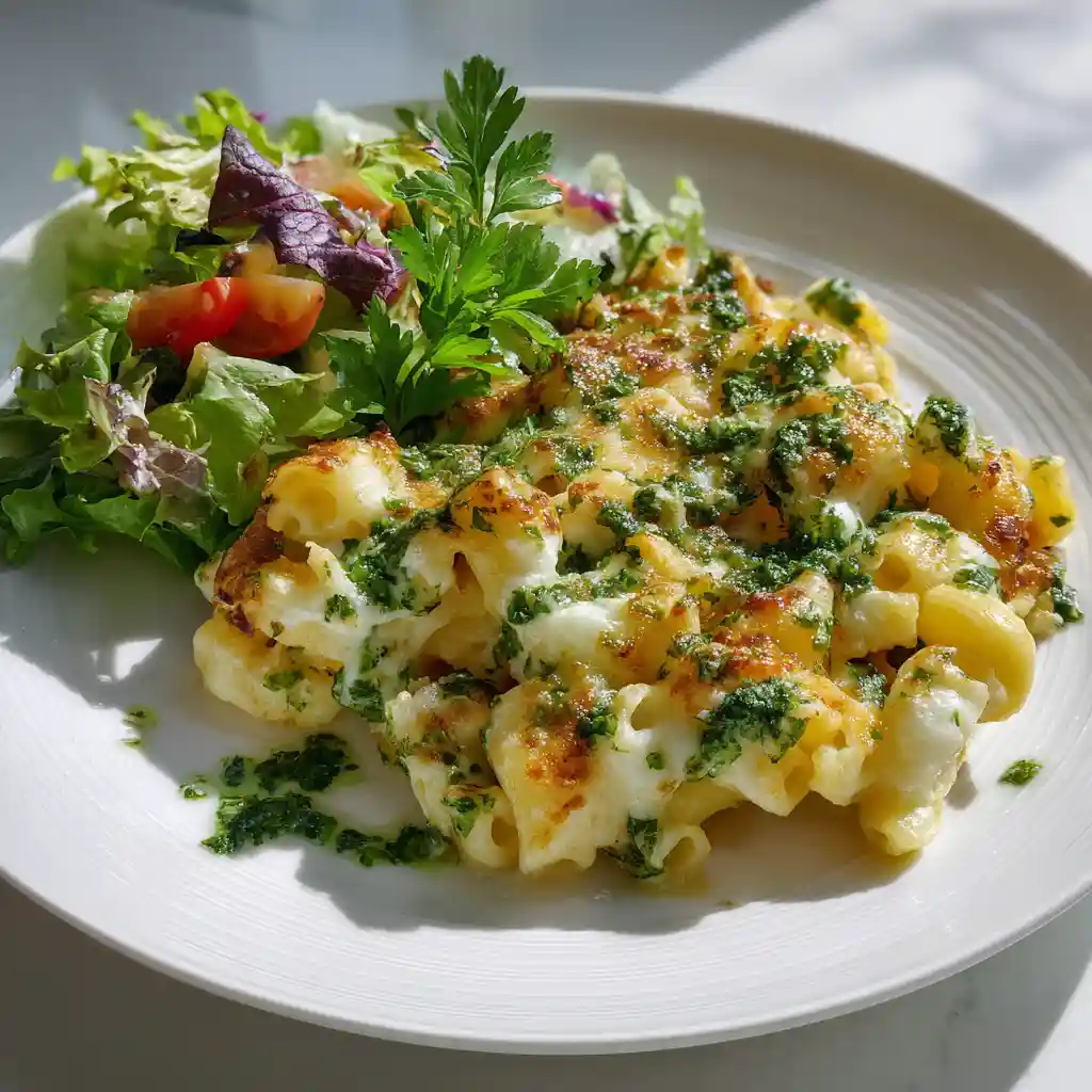 Chimichurri Mac and Cheese Skillet - The Viral Flavor Bomb From TikTok 7 serving chimichurri mac and cheese skillet with salad