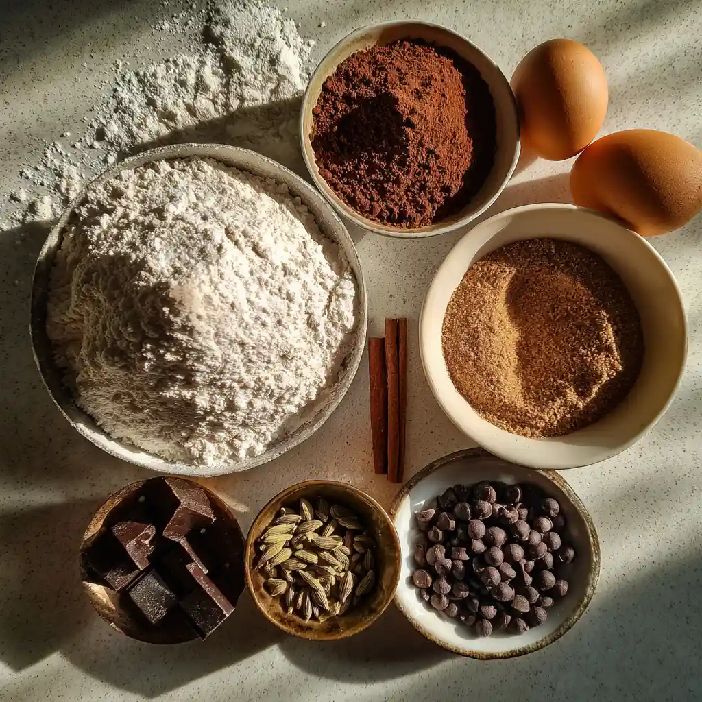 Chocolate Hot Cross Buns Recipe: A Rich Twist on the Classic Easter Treat 5 chocolate hot cross buns ingredients on kitchen counter