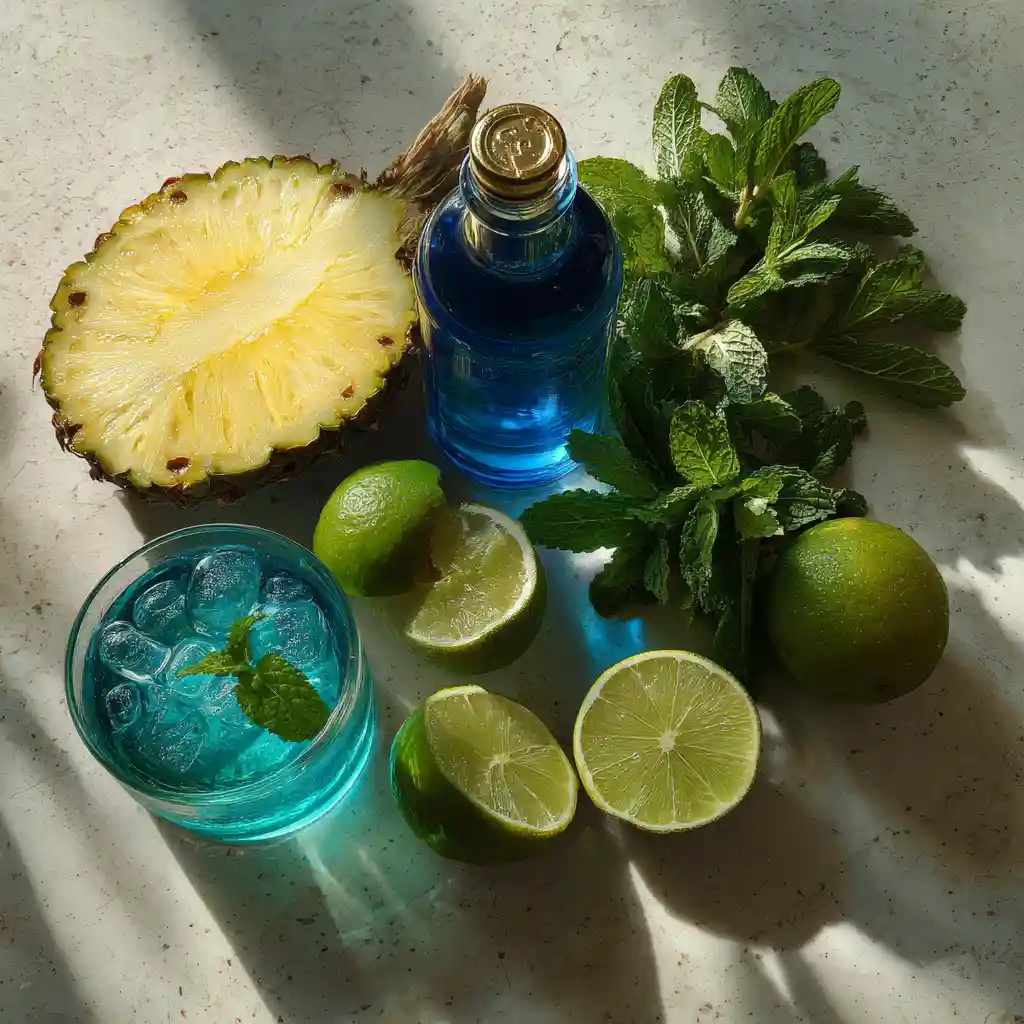 Water Hazard Mocktail – The Ultimate Guide to This Refreshing Non-Alcoholic Drink 8 Water Hazard Mocktail ingredients on kitchen counter