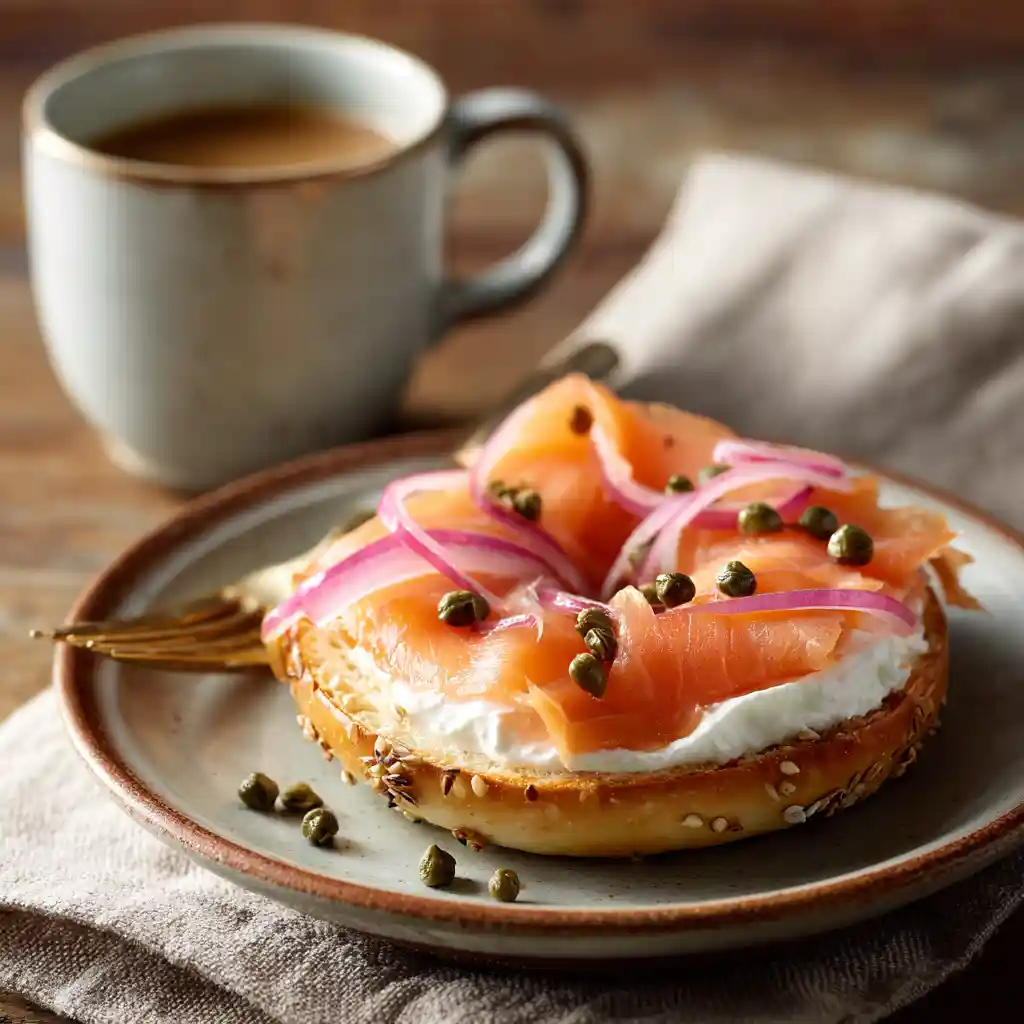 Bagel with Onion: Easy Homemade Recipe for Golden, Chewy Perfection 8 Sliced onion bagel with cream cheese and lox