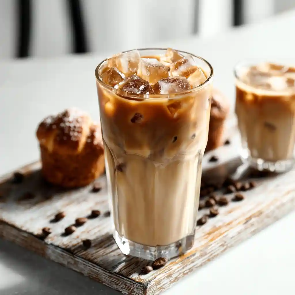 How to Make Brown Sugar Vanilla Iced Coffee - Sweet & Creamy Perfection 2 Brown sugar vanilla iced coffee served with pastries