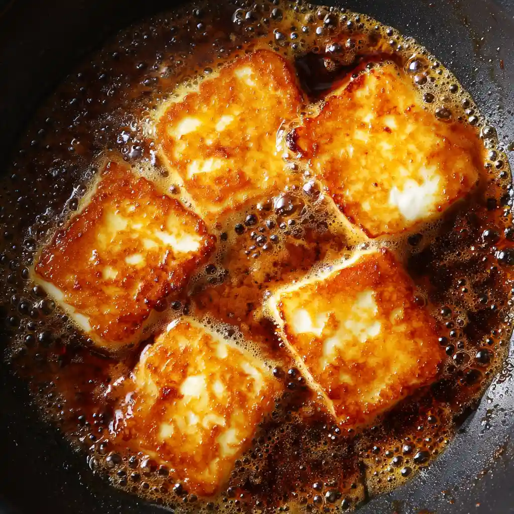 Crispy Buffalo Halloumi Salad: Spicy, Crunchy, and Absolutely Addictive 2 pan-fried halloumi in buffalo sauce