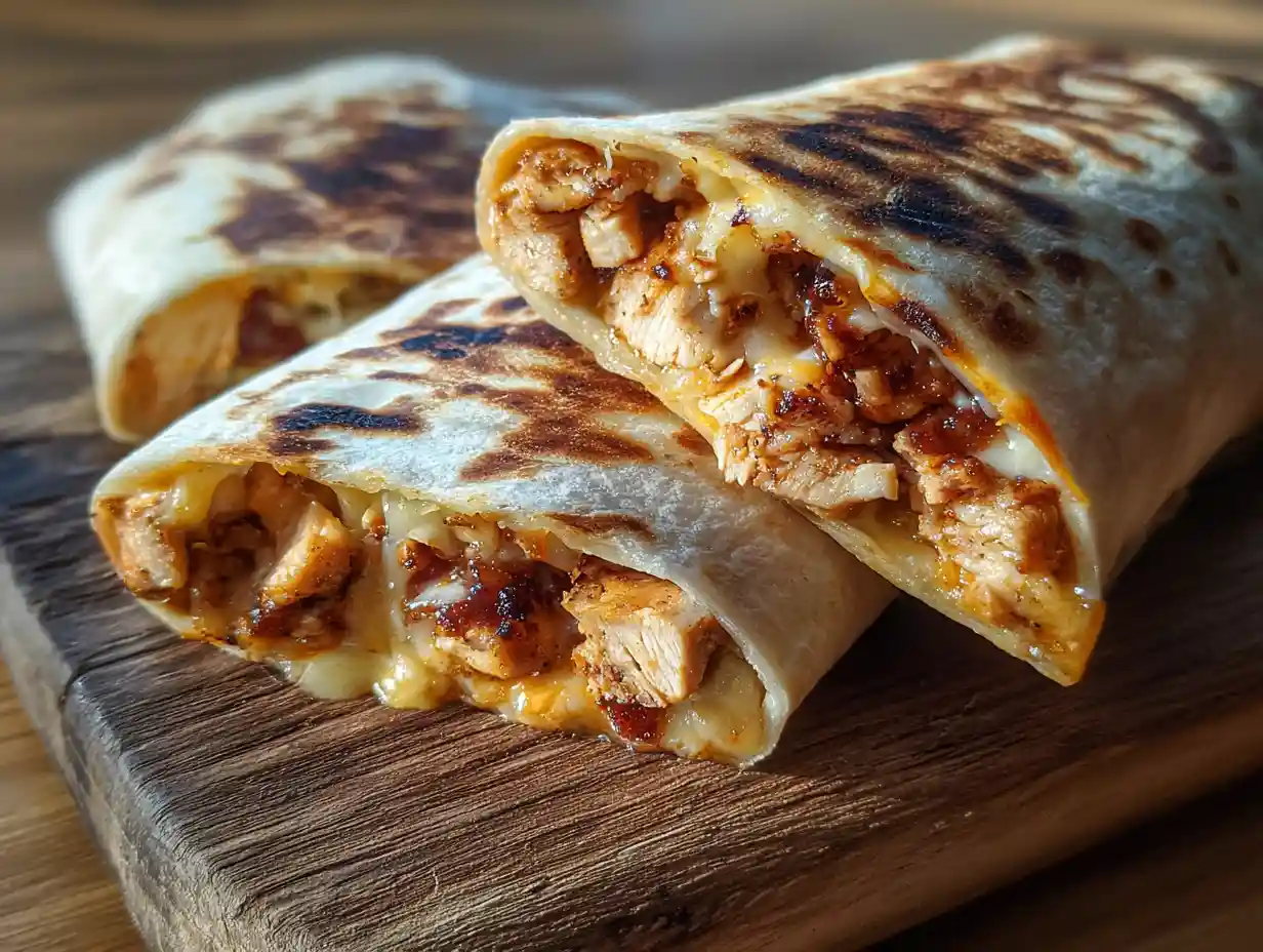 How to Make Cheesy Garlic Chicken Wraps – Quick Weeknight Favorite 3 Cheesy Garlic Chicken Wraps served warm