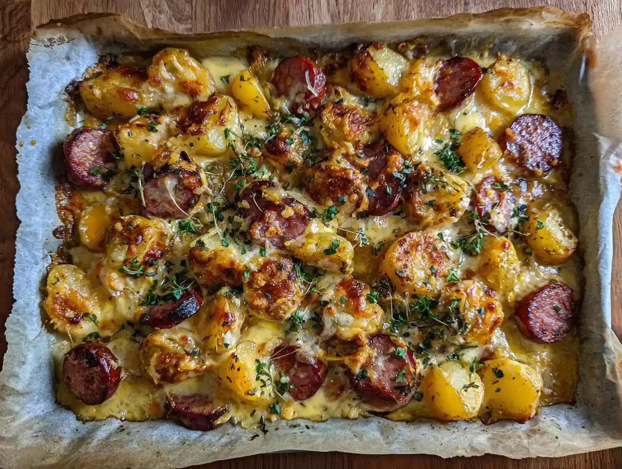 How to Make Cheesy Ranch Potatoes and Sausage - Pure Comfort on a Plate 4 Cheesy Ranch Potatoes and Smoked Sausage fresh from oven