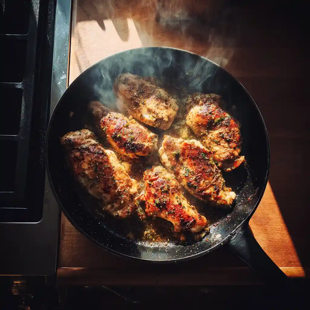 How to Make Chicken Caesar Smash Tacos at Home 1 Seasoned chicken for smash tacos in skillet