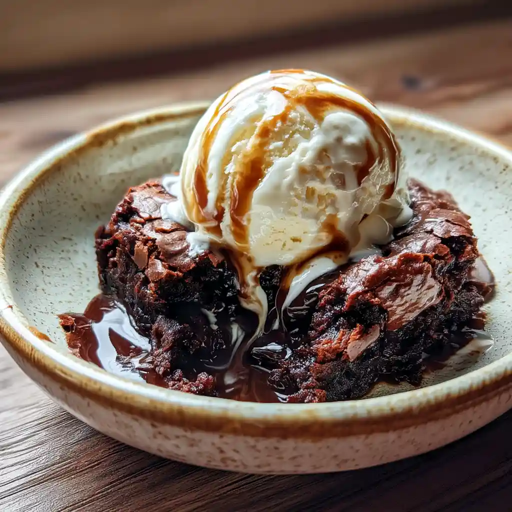 The Ultimate Treat: Chocolate Lava Protein Brownie With Coconut Ice Cream 1 chocolate lava protein brownie with coconut ice cream