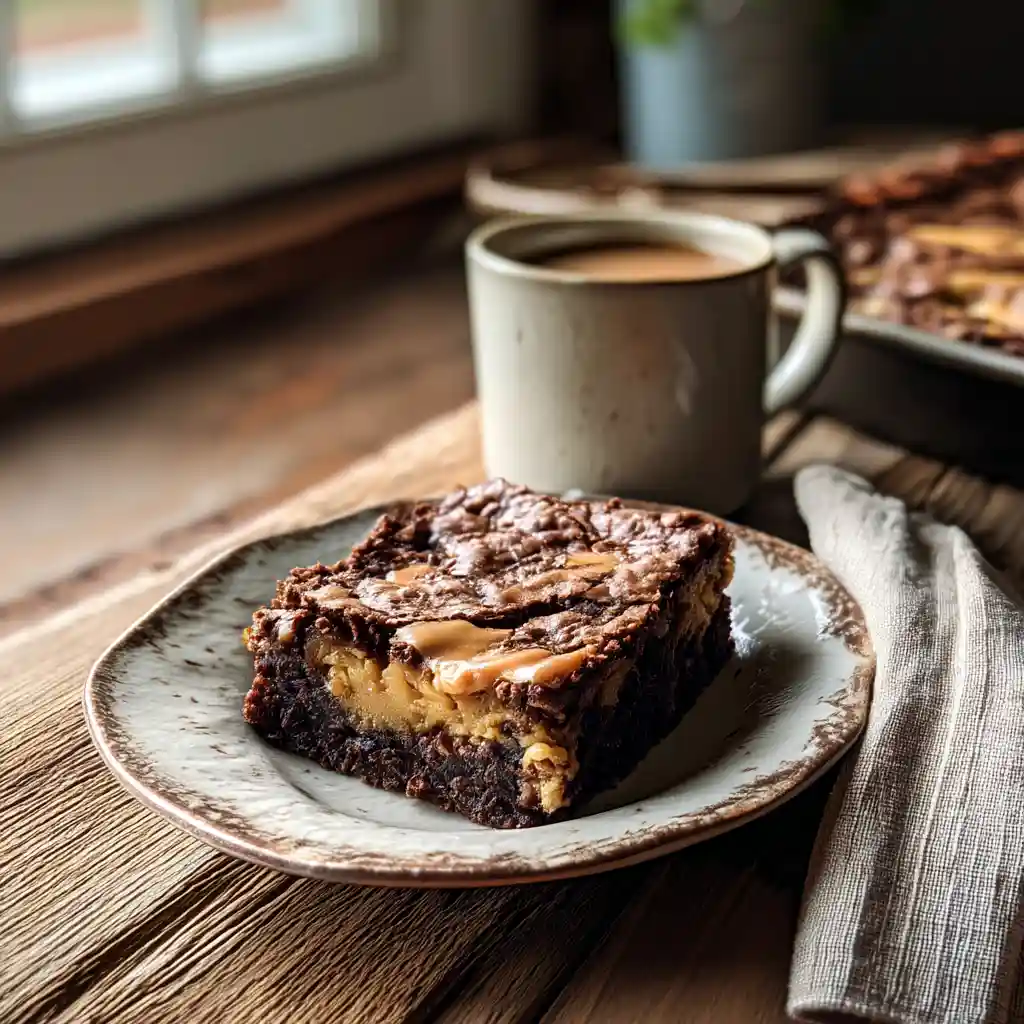 How to Make a No-Mix Chocolate Peanut Butter Dump Cake 1 chocolate peanut butter dump cake scoop