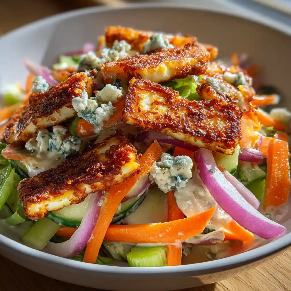 Crispy Buffalo Halloumi Salad: Spicy, Crunchy, and Absolutely Addictive 1 crispy buffalo halloumi salad in a bowl