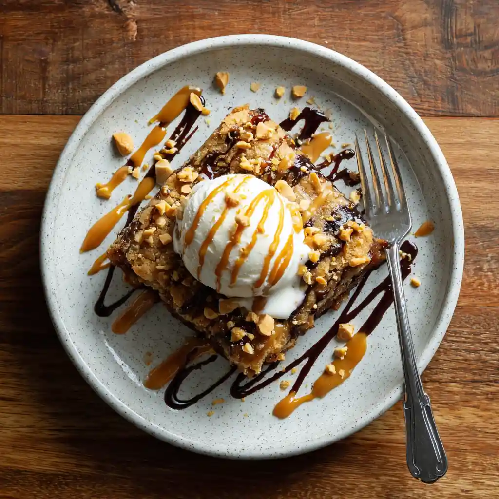 How to Make a No-Mix Chocolate Peanut Butter Dump Cake 2 Chocolate peanut butter dump cake topped with ice cream
