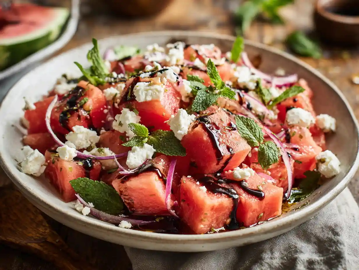 Fresh Watermelon Feta Salad: The Ultimate Sweet-Savory Summer Side 3 Fresh watermelon feta salad with mint and balsamic glaze