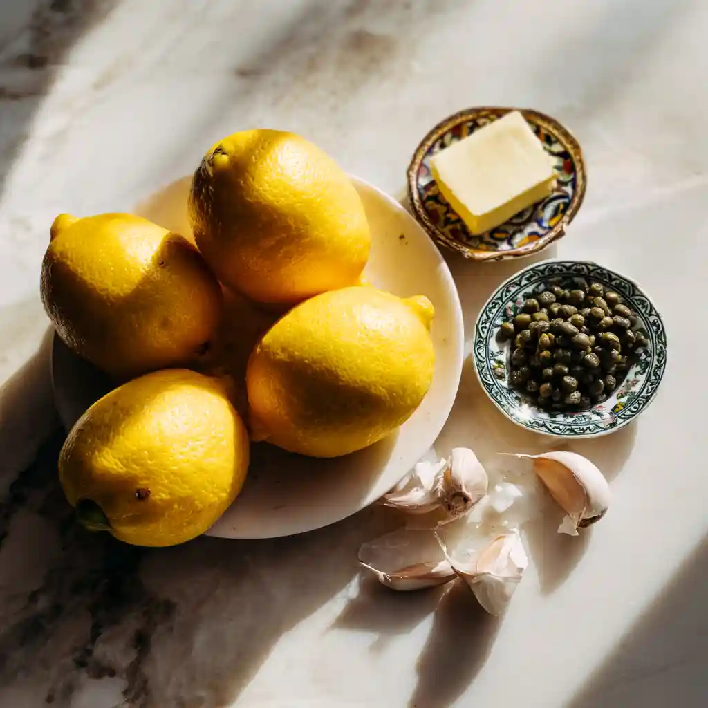 How to Make Lemon Caper Sauce – Easy, Tangy, and Versatile 2 Ingredients for simple lemon caper sauce on marble surface