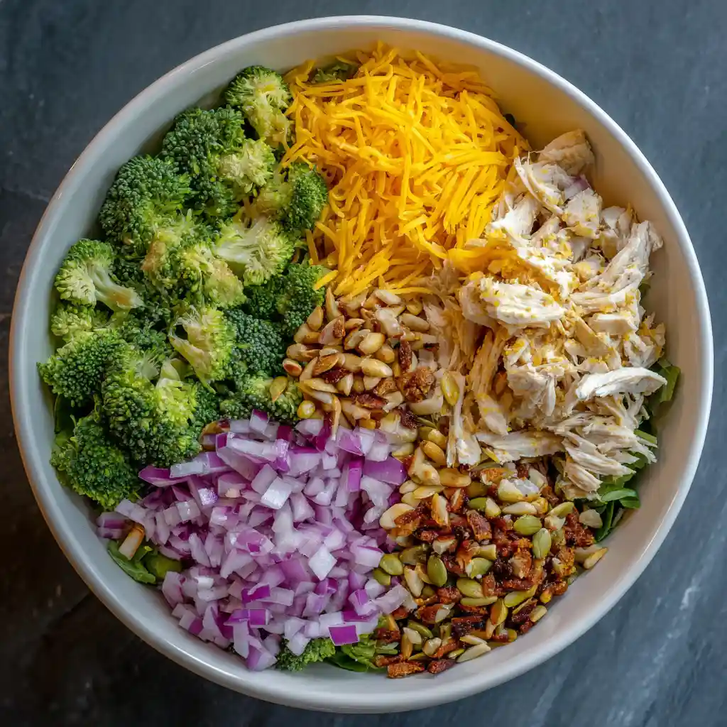 How to Make a Crunchy, Loaded Chicken and Broccoli Salad 3 ingredients in loaded chicken broccoli salad