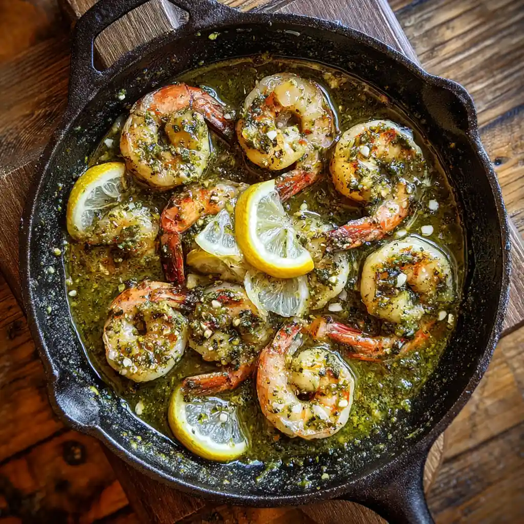 Low-Carb Shrimp Pesto Pasta – The Best Guilt-Free Comfort Food 2 Shrimp and Pesto Cooking in Skillet