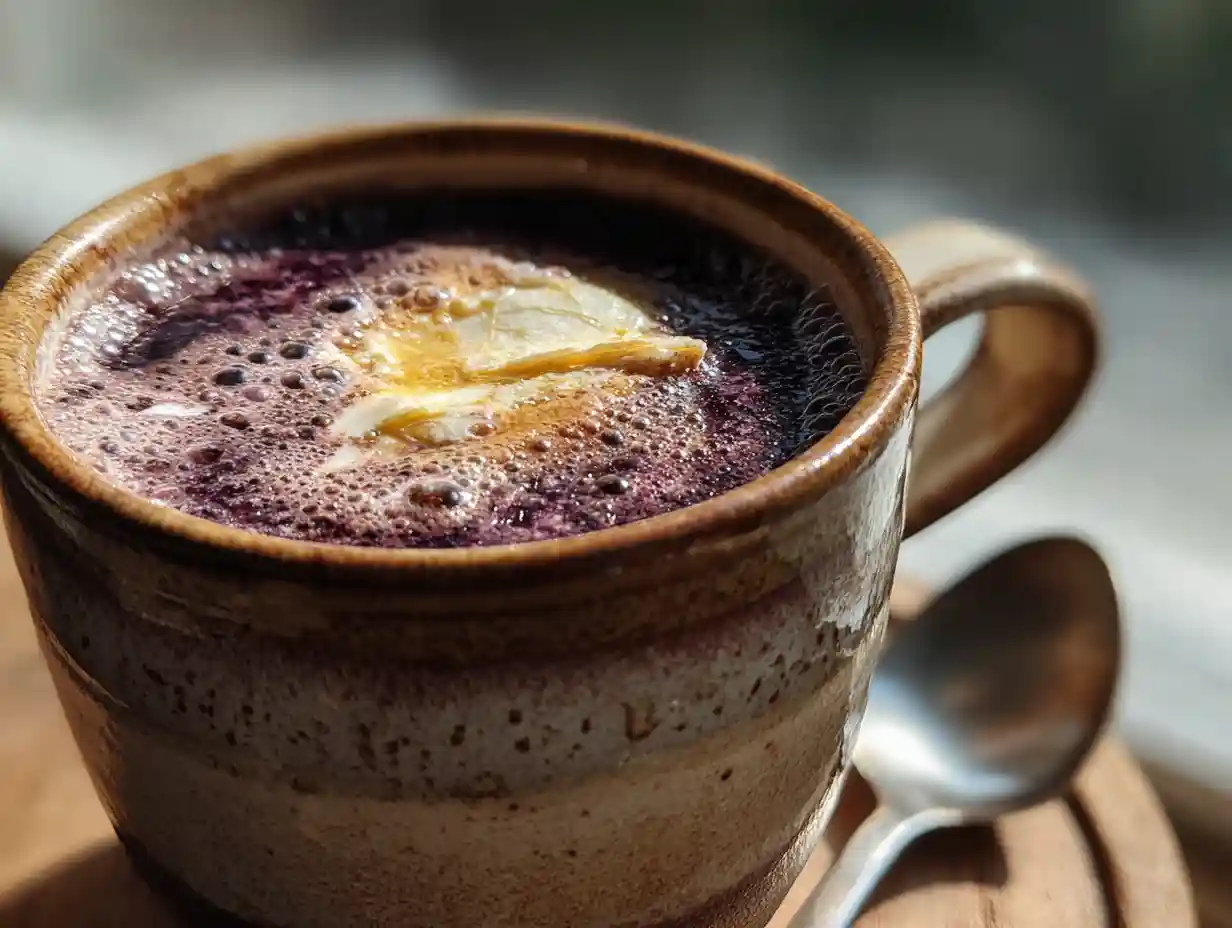 Warm Prune Juice and Butter natural laxative remedy in a mug