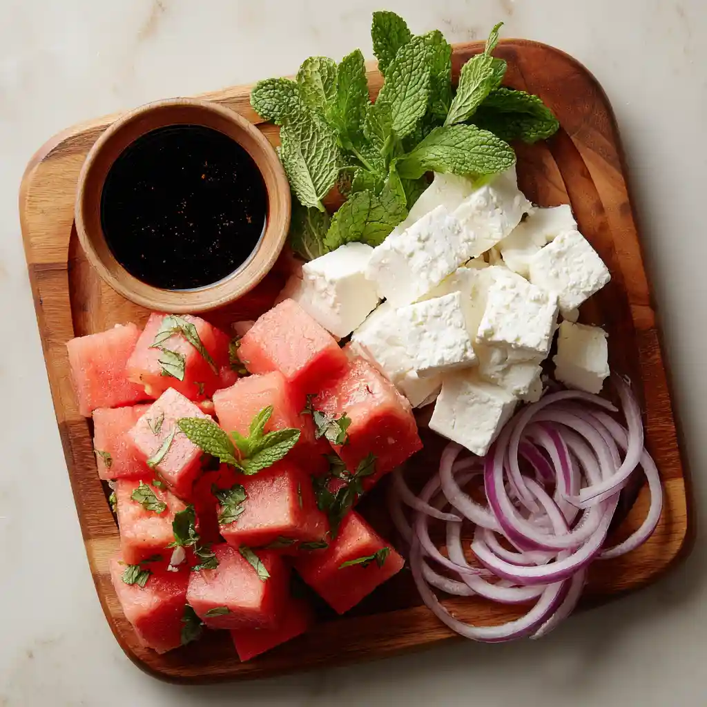 Fresh Watermelon Feta Salad: The Ultimate Sweet-Savory Summer Side 2 Ingredients for fresh watermelon feta salad laid out