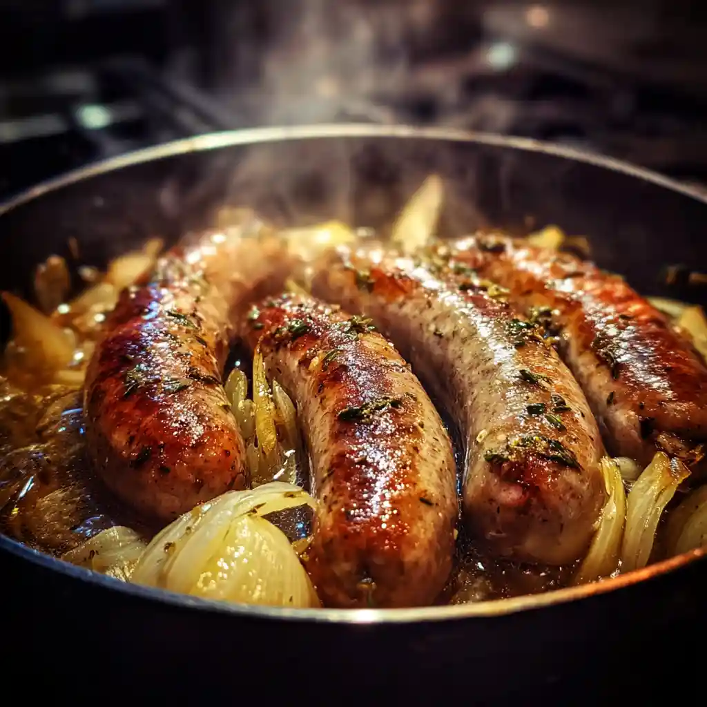 Cozy Italian Sausage and Potato Soup – A Hearty Comfort Food Classic 2 sausage cooking in a pot with onions and garlic