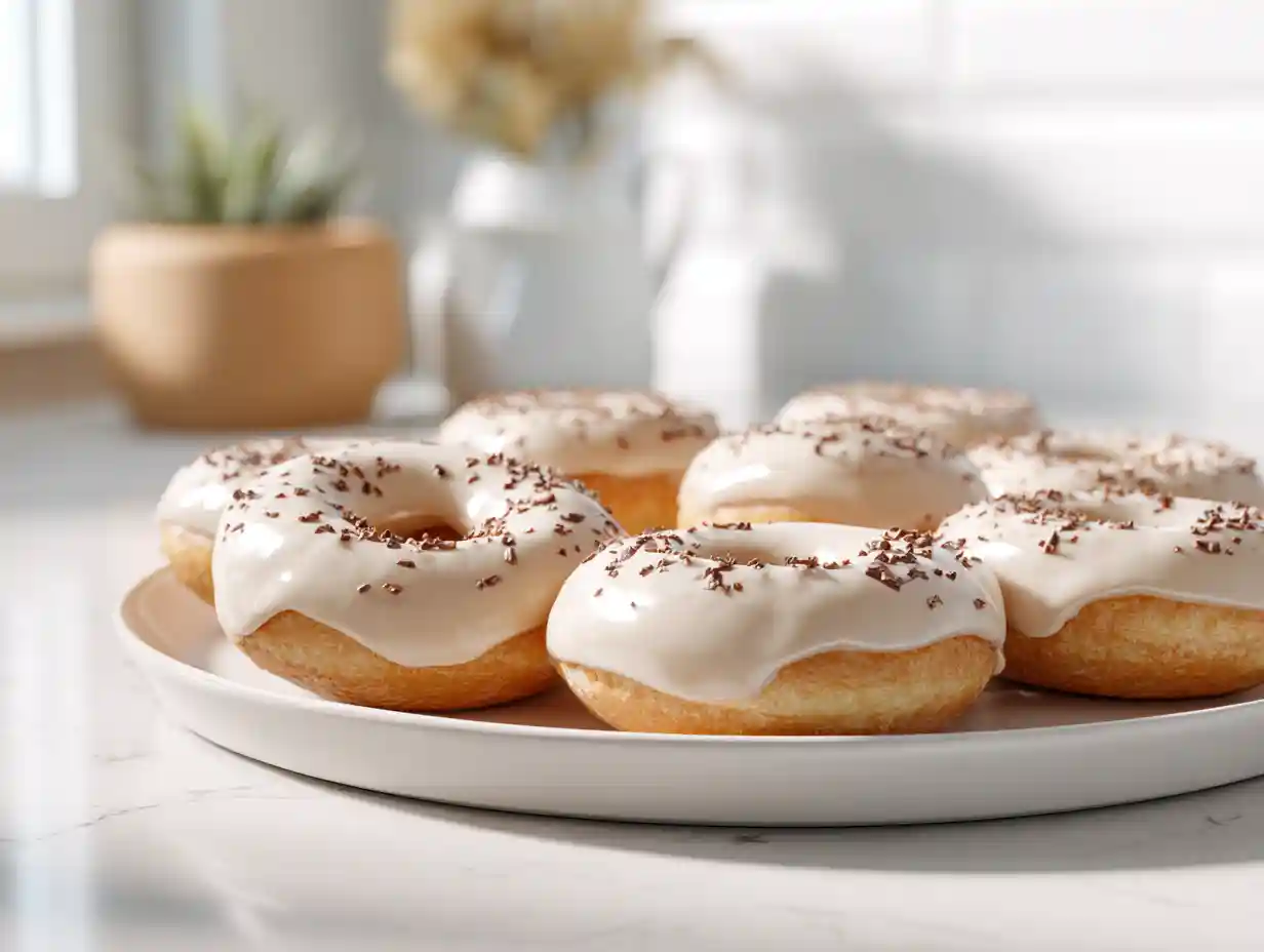 Low calorie protein donuts with yogurt glaze on plate