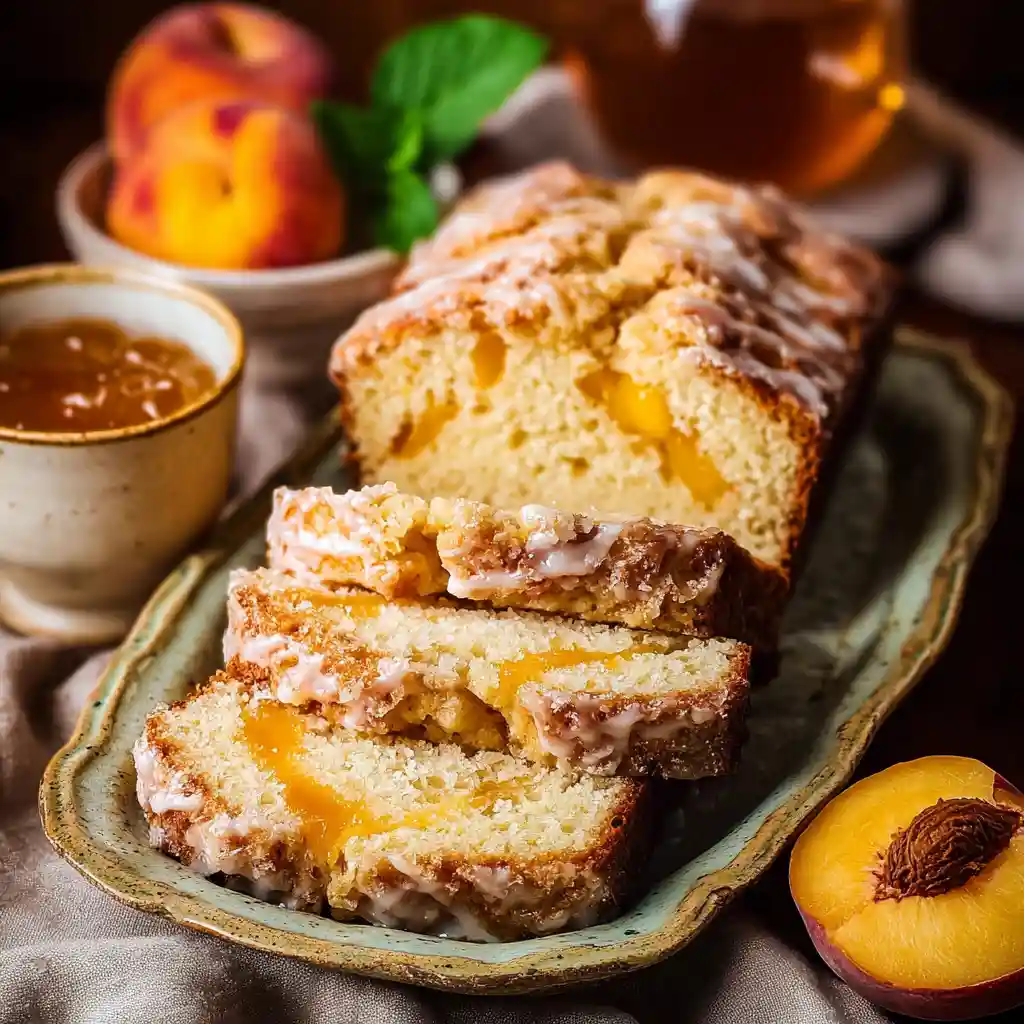 Heavenly Peach Bread Recipe: Moist, Fruity & Made From Scratch 2 Peach bread slices served