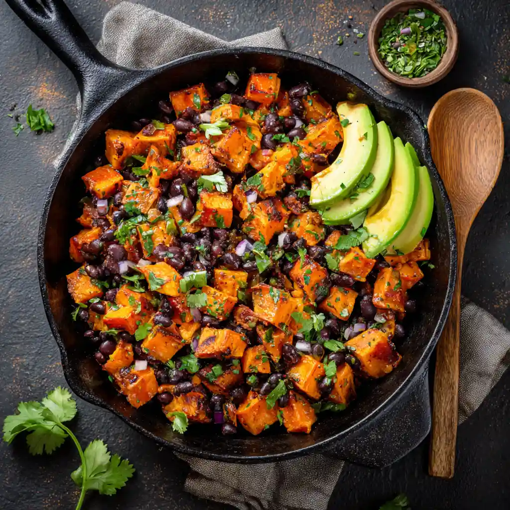 Sweet Potato Black Bean Avocado Breakfast Burritos – The Ultimate Morning Boost 2 oasted sweet potatoes and black beans for breakfast burrito