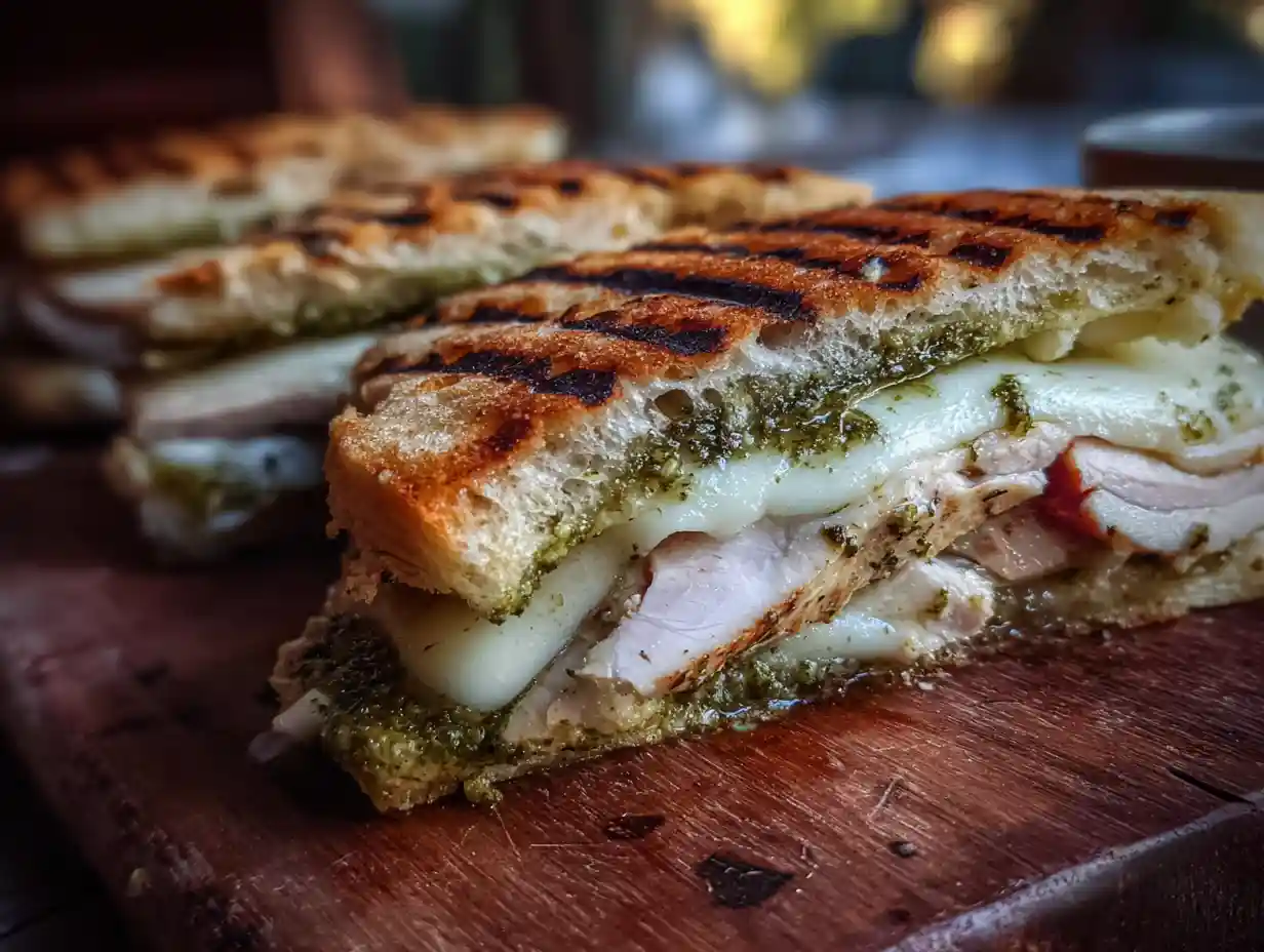 Turkey Pesto Sandwich Recipe – The Best Fresh and Flavorful Lunch Idea 2 Turkey pesto sandwich with arugula and melted mozzarella