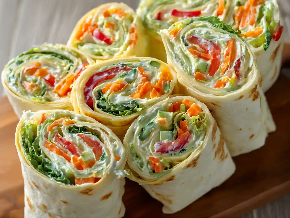 fresh vegetable tortilla roll ups close-up