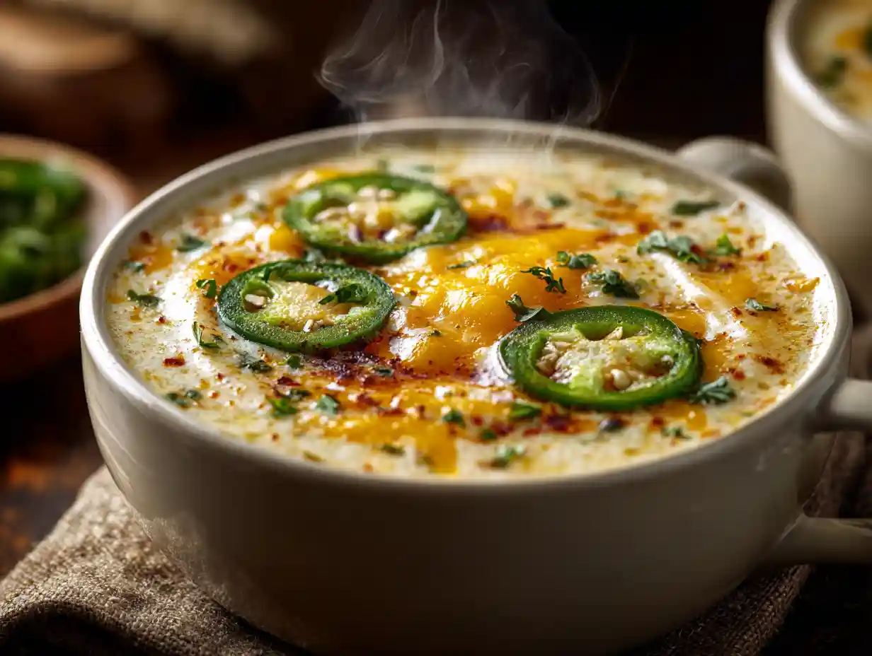 Spicy Jalapeño Popper Soup with Grilled Cheese Dippers