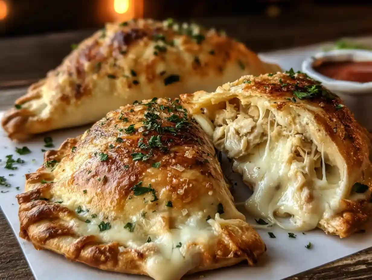 Crispy Cheesy Chicken Alfredo Calzones