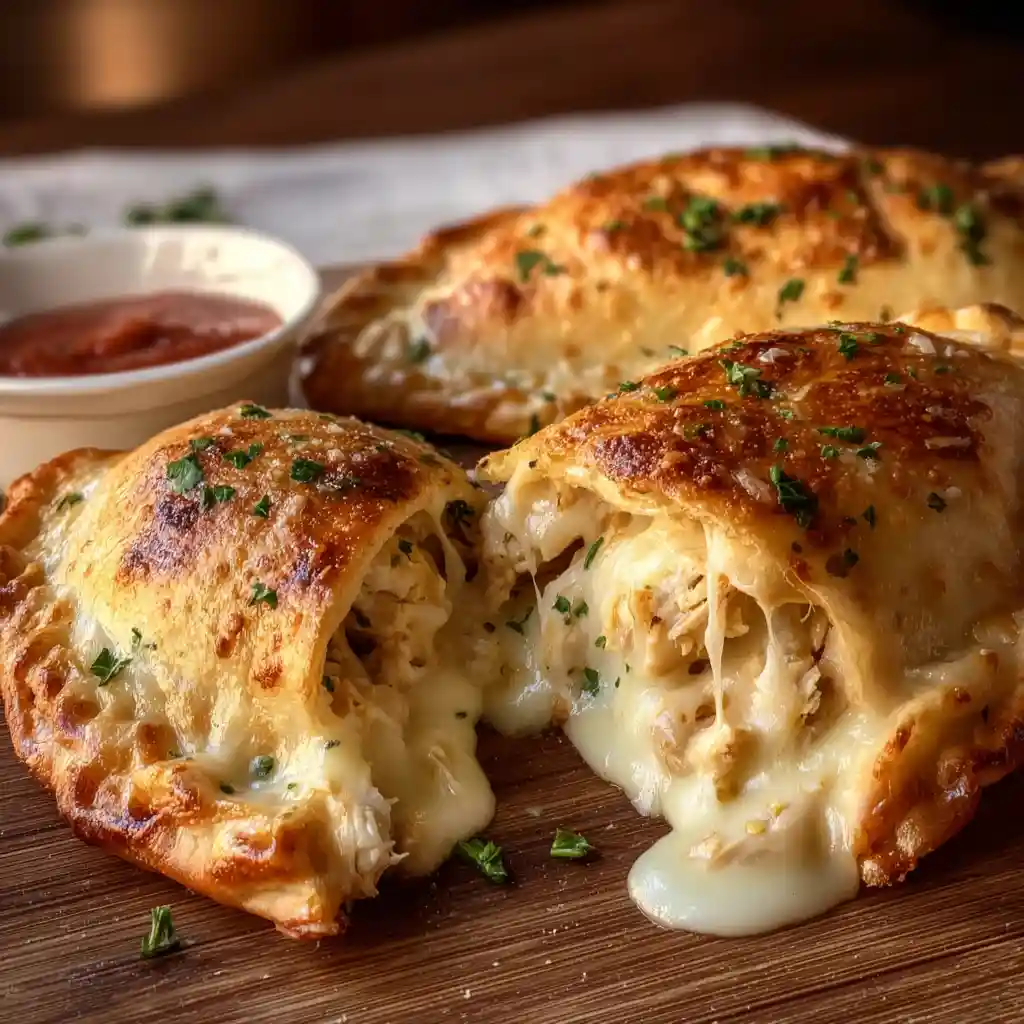 Crispy Cheesy Chicken Alfredo Calzones