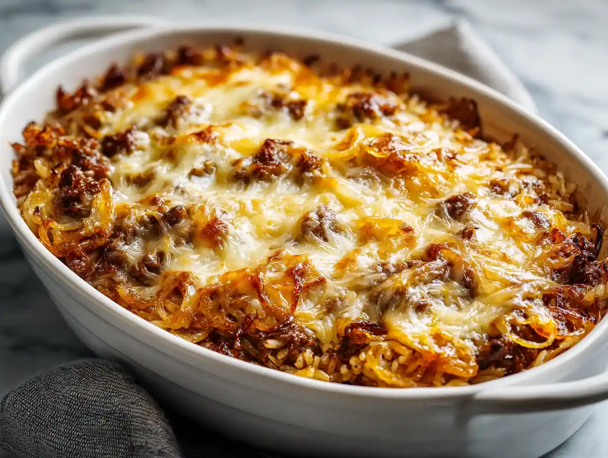 French Onion Beef & Rice Casserole