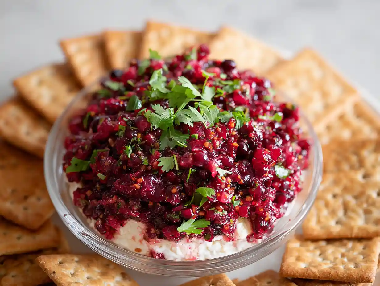 Cranberry Salsa over Cream Cheese