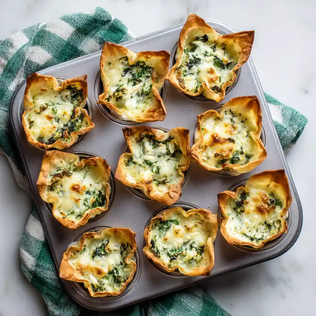 Spinach and artichoke wonton cups