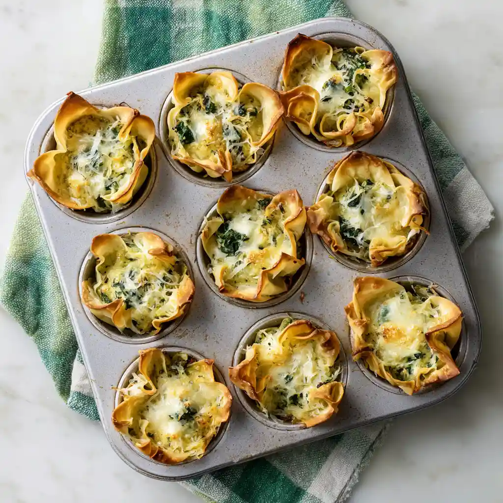 Spinach and artichoke wonton cups
