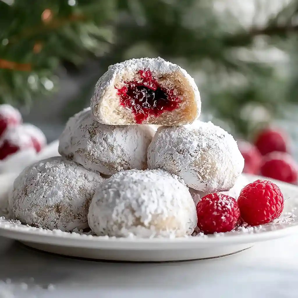 The Best Raspberry Filled Almond Snowball Cookies 1 Raspberry Filled Almond Snowball Cookies