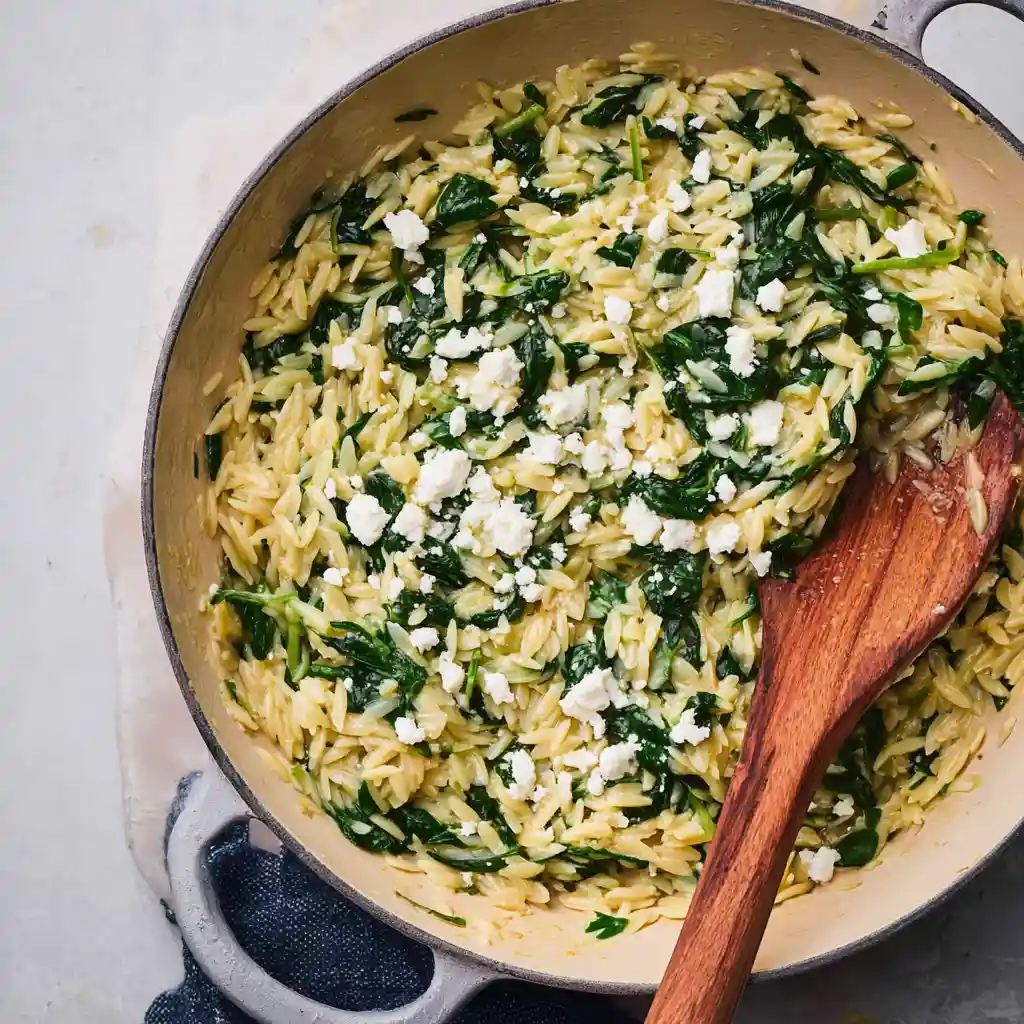 Simple One Pan Orzo with Spinach and Feta 3 One Pan Orzo with Spinach and Feta