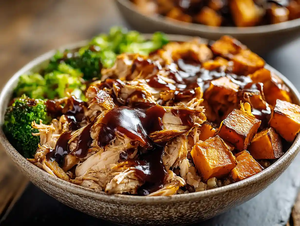 Easy BBQ Chicken & Roasted Sweet Potato Bowls