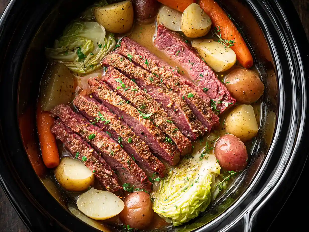 Easy Slow Cooker Corned Beef and Cabbage