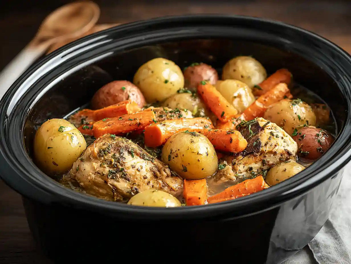 Easy Garlic Butter Crockpot Chicken with Potatoes & Carrots