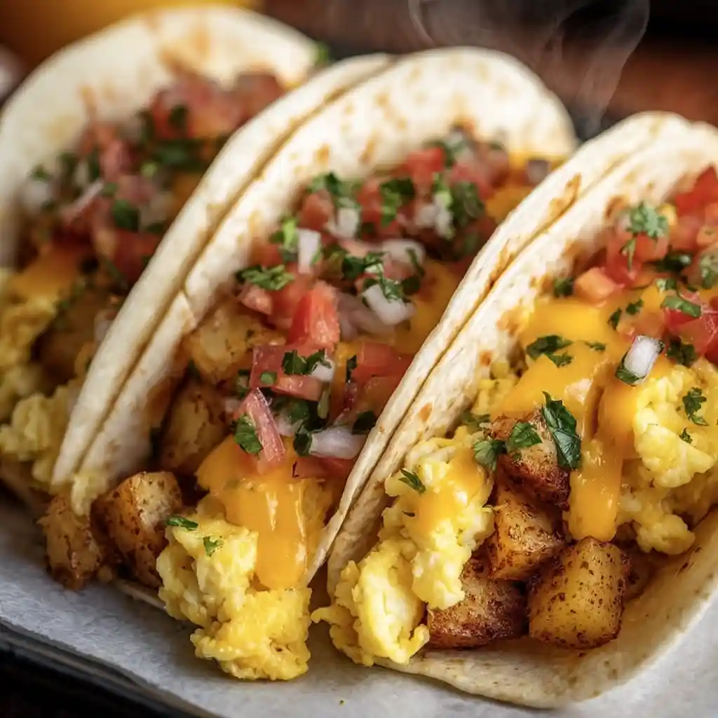 Crispy Potato Egg Cheese Breakfast Tacos