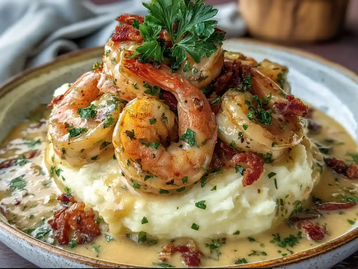 Luxurious Creamy Garlic Butter Shrimp With Mashed Potatoes