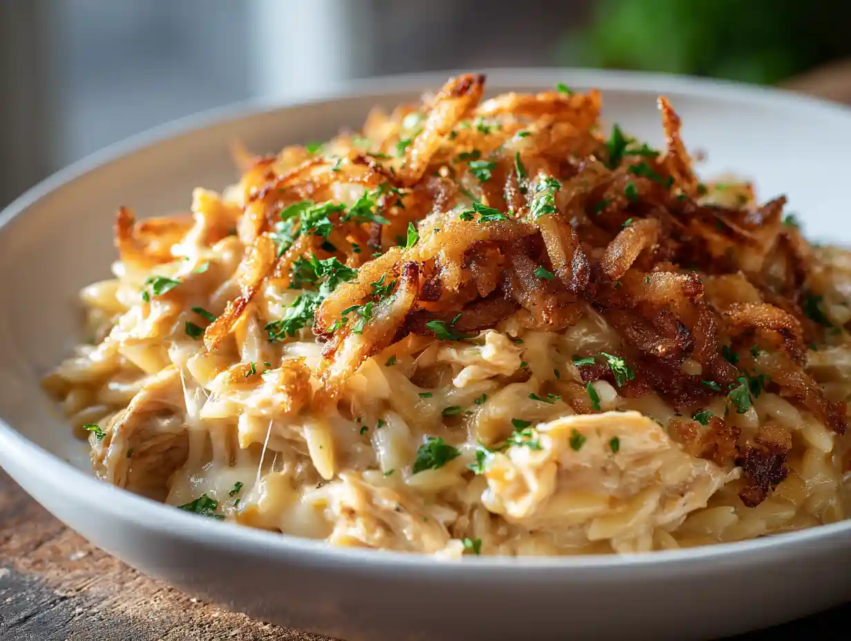Home 9 Irresistible French Onion Chicken Orzo Casserole